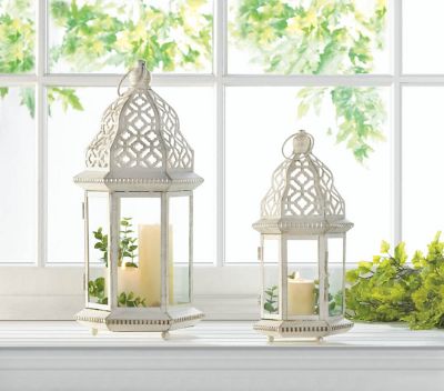 Image showing 5 th Zingz Home Sublime Distressed White Lantern, 5.75 in. x 5 in. x 12 in.