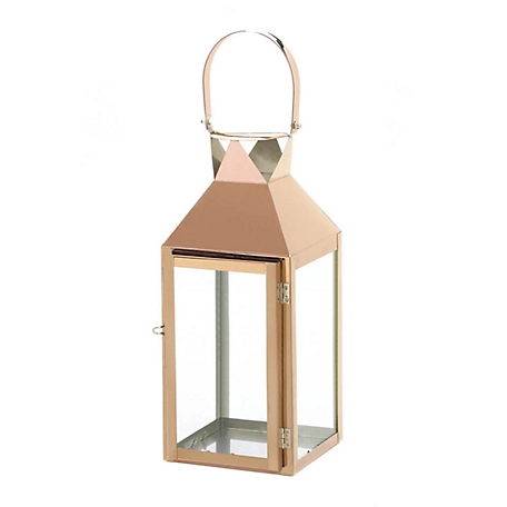 Design Imports Rose Gold Candle Lantern, 5 in. x 5.5 in. x 15.25 in.