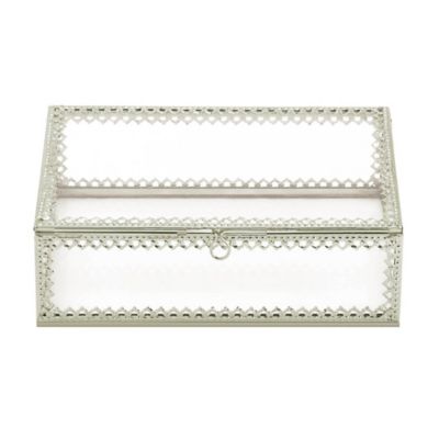 Design Imports Silver Trim Glass Box, 3 in. x 6.25 in. x 3 in.