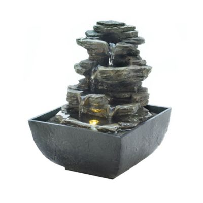 Design Imports Tiered Rock Formation Tabletop Water Fountain with Pump