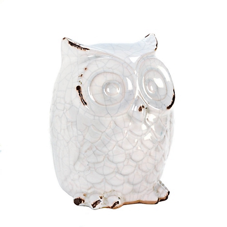 Design Imports Distressed White Owl Figurine, 4.62 in. x 4.75 in. x 6.5 in., 1.4 lb.