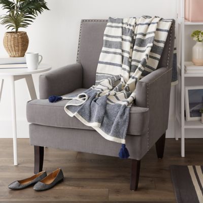 Image showing  Cotton Mineral 2-Tone Chevron Stripe Throw Blanket