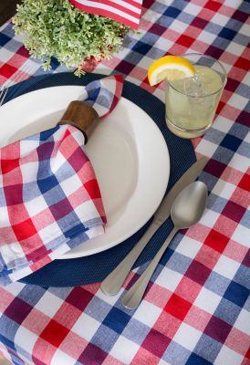Image showing  Red White and Blue Checkered Tablecloth