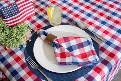 Image showing 5 th DII Red White and Blue Checkered Tablecloth