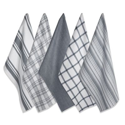 Zingz & Thingz Assorted Woven Dish Towel Set, 18 in. x 28 in., Gray, 5 pc.