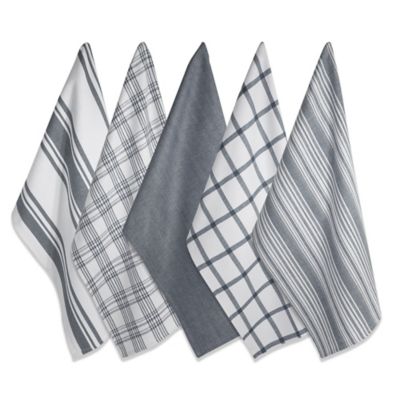 DII Assorted Woven Dish Towel Set, 18 in. x 28 in., Gray, 5 pc.