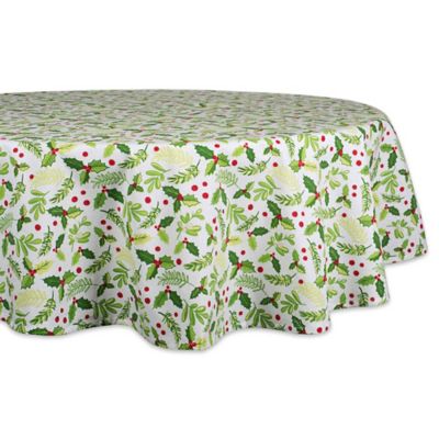 DII Round Boughs of Holly Print Tablecloth, 70 in.