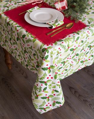 Image showing  Round Boughs of Holly Print Tablecloth, 70 in.