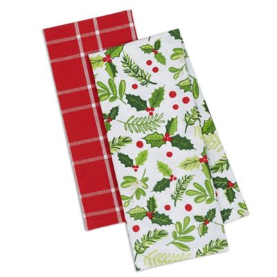 DII Assorted Boughs of Holly Dish Towel Set, 18 in. x 28 in., 2 pc.