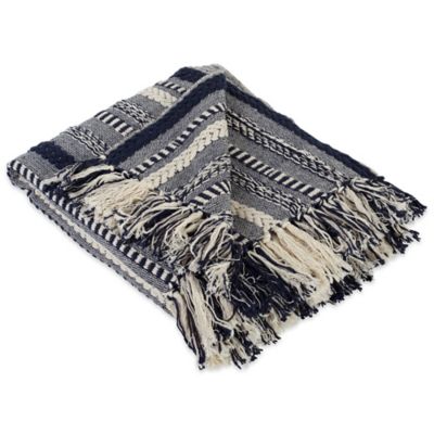 Zingz & Thingz Cotton Navy Braided Striped Throw Blanket