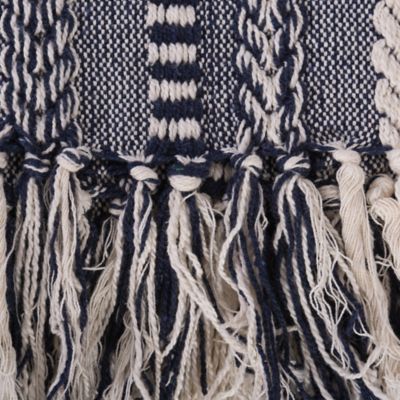 Image showing  Cotton Braided Striped Throw Blanket, 50 in. x 60 in., Navy