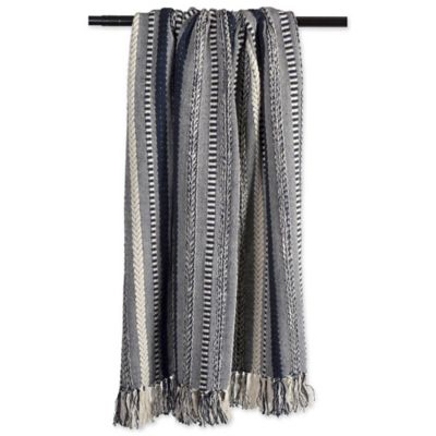 Image showing 5 th DII Cotton Braided Striped Throw Blanket, 50 in. x 60 in., Navy