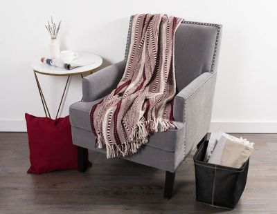 Image showing  Cotton Braided Striped Throw Blanket, 50 in. x 60 in., Blackberry