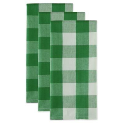 Image showing  Shamrock Green Buffalo Check Dish Towel Set, 20 in. x 30 in., 3 pc.