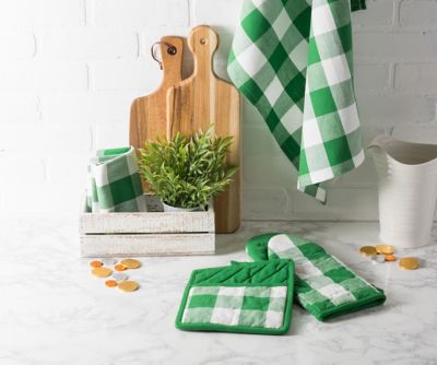 Image showing  Shamrock Green Buffalo Check Dish Towel Set, 20 in. x 30 in., 3 pc.