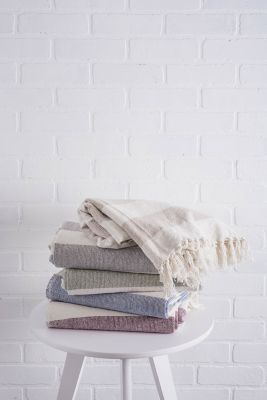 Image showing  Cotton Cabana Stripe Throw Blanket, 50 in. x 60 in., Gray/Off-White