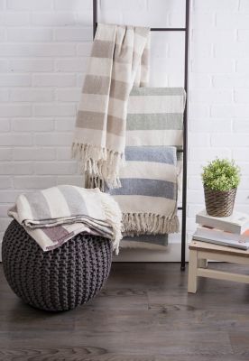 Image showing 5 th DII Cotton Cabana Stripe Throw Blanket, 50 in. x 60 in., Gray/Off-White
