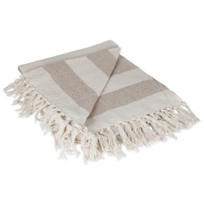 DII Cotton Cabana Stripe Throw Blanket, 50 in. x 60 in., Stone/Off White