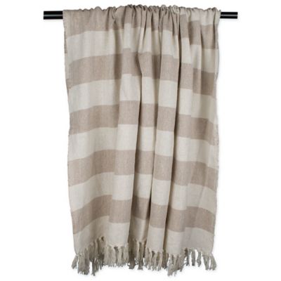 Image showing  Cotton Cabana Stripe Throw Blanket, 50 in. x 60 in., Stone/Off White