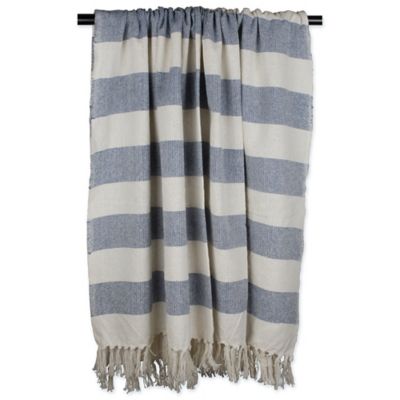 Image showing  Cotton Cabana Stripe Throw Blanket, 50 in. x 60 in., French Blue/Off-White