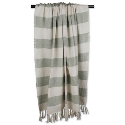 Image showing  Cotton Cabana Stripe Throw Blanket, 50 in. x 60 in., Artichoke/Off-White