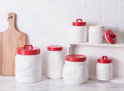 Image showing 7 th DII 5.6 in. Red Ceramic Jar Canisters, 3 pc.
