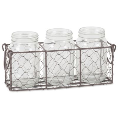 Zingz & Thingz Chicken Wire Flatware Caddy with Clear Jars, 11 in. x 3.5 in. x 4 in. Caddy, 2.56 in. Diameter x 5.1 in. H Jars