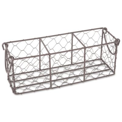 Image showing  11 in. x 3.5 in. x 4 in. Chicken Wire Flatware Caddy with 3 Clear Jars