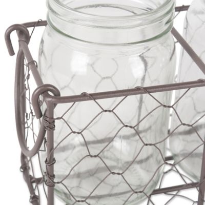 Image showing  11 in. x 3.5 in. x 4 in. Chicken Wire Flatware Caddy with 3 Clear Jars