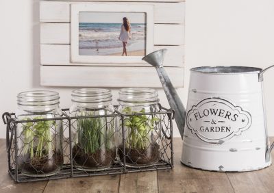 Image showing  11 in. x 3.5 in. x 4 in. Chicken Wire Flatware Caddy with 3 Clear Jars