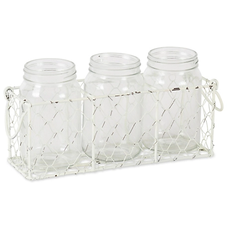 Zingz & Thingz Chicken Wire Flatware Caddy with Clear Jars, 11 in. x 3.5 in. x 4 in. Caddy, 2.56 in. Diameter x 5.1 in. H Jars