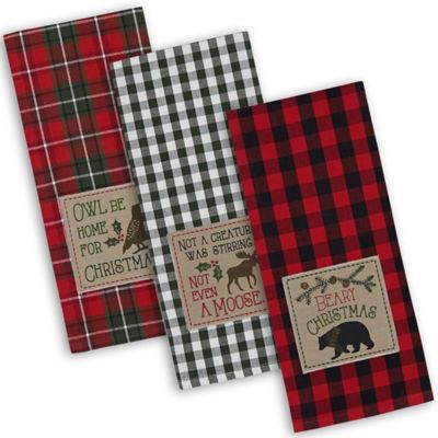 DII Assorted Cabin Christmas Embroidered Dish Towel Set, 18 in. x 28 in., 3 pc.