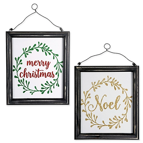 Zingz & Thingz Noel and Merry Christmas Hanging Signs, 9.75 in. x 8.5 in.