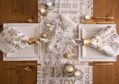 Image showing  Gold Christmas Collage Table Runner