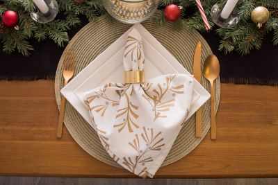 Image showing  Metallic Holly Leaves Cloth Napkin, Cotton Yarn