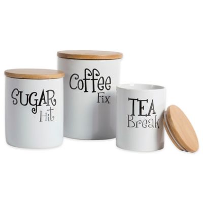 DII Coffee/Sugar/Tea Ceramic Canister Set, Natural Bamboo Lid