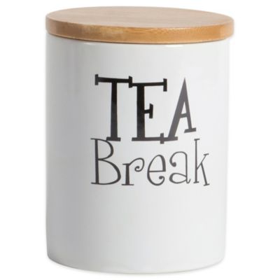 Image showing  Coffee/Sugar/Tea Ceramic Canister Set, Natural Bamboo Lid