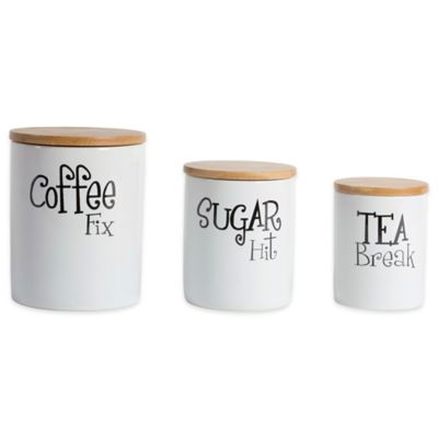 Image showing 6 th DII Coffee/Sugar/Tea Ceramic Canister Set, Natural Bamboo Lid