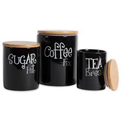 Zingz & Thingz Coffee/Sugar/Tea Ceramic Canister Set, Natural Bamboo Lid