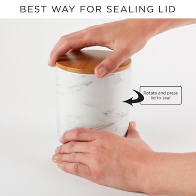 Image showing  Coffee/Sugar/Tea Ceramic Canister Set, Natural Bamboo Lid