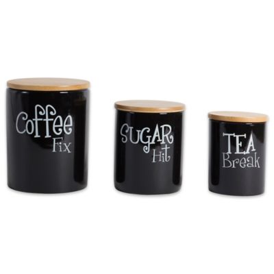 Image showing  Coffee/Sugar/Tea Ceramic Canister Set, Natural Bamboo Lid