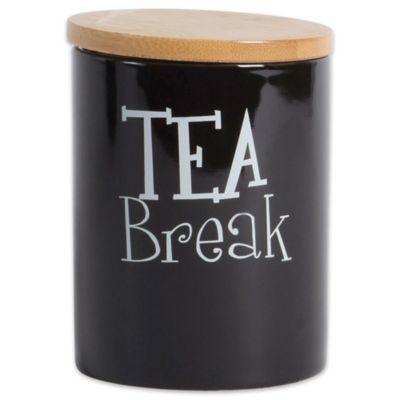 Image showing  Coffee/Sugar/Tea Ceramic Canister Set, Natural Bamboo Lid