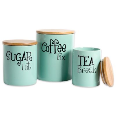 Zingz & Thingz Coffee/Sugar/Tea Ceramic Canister Set, Natural Bamboo Lid