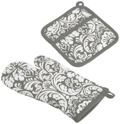 Zingz & Thingz Damask Oven Mitt and Pot Holder Set, 2 pc.