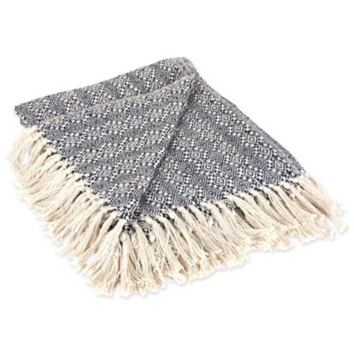 Zingz & Thingz Cotton Navy Diamond Stitch Throw Blanket, 50 in. x 60 in.