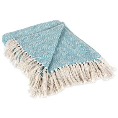 Zingz & Thingz Cotton Aqua Diamond Stitch Throw Blanket, 50 in. x 60 in.