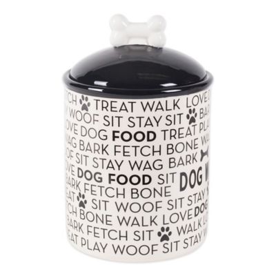 Zingz & Thingz Ceramic Pet Food Storage Container, 5.5 in. x 8.25 in., Medium, Black Dog Text