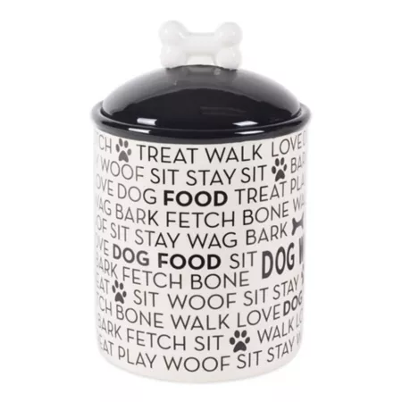 Zingz & Thingz Ceramic Pet Food Storage Container 5.5" x 8.25" Medium Black Dog Text Dog Treat Jars