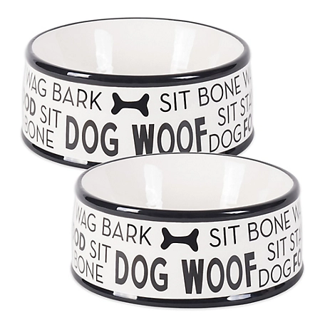 Zingz & Thingz Ceramic Pet Bowls, Medium, Black Dog Text, 2-Bowls