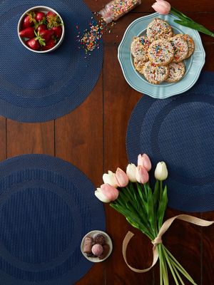 Image showing 8 th DII Round PVC Double Frame Place Mats, 14 in. x 14 in., Blue, 6-Pack